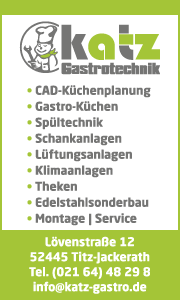 Banner der Katz Gastrotechnik in Titz-Jackerath mit Kontaktinformationen